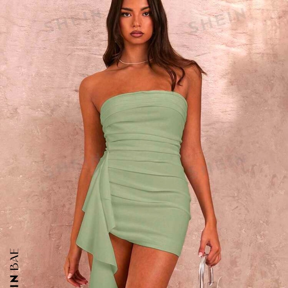 SHEIN Mint Green Strapless Dress